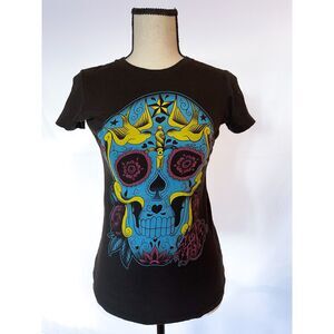 Iron Fist Tee Shirt | Sugar Skull Graphic Print Short Sleeve